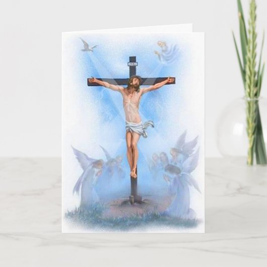 Jesus auf Kreuz mit Vögeln Grußkarte Karte (Vorderseite)
