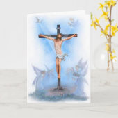 Jesus auf Kreuz mit Vögeln Grußkarte Karte (Gelbe Blume)