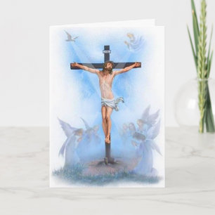 Jesus auf Kreuz mit Vögeln Grußkarte Karte