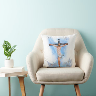 Jesus auf Kreuz mit Vögeln Pillow Kissen