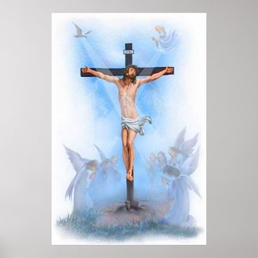Jesus auf Kreuz mit Vogelplakat Poster (Vorne)