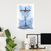 Jesus auf Kreuz mit Vogelplakat Poster (Heimbüro)
