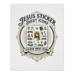 Jesus-Aufkleberblatt-Symbole Jesus-Aufkleberblatt- Poster