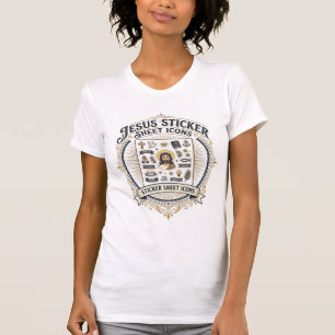 Jesus-Aufkleberblatt-Symbole Jesus-Aufkleberblatt- T-Shirt