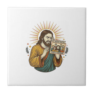 Jesus Augen geschlossen getaggtes Gruppenfoto unvo Fliese