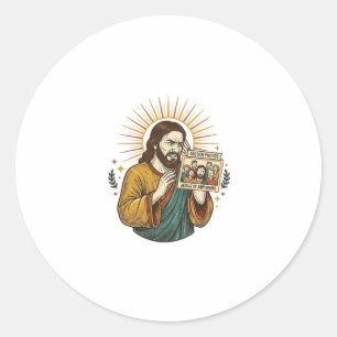 Jesus Augen geschlossen getaggtes Gruppenfoto unvo Runder Aufkleber