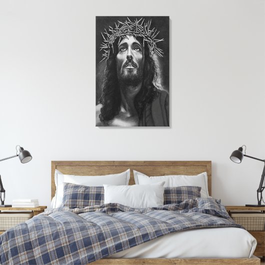 Jesus B&W Wrapped Canvas Leinwanddruck (Insitu (Schlafzimmer))