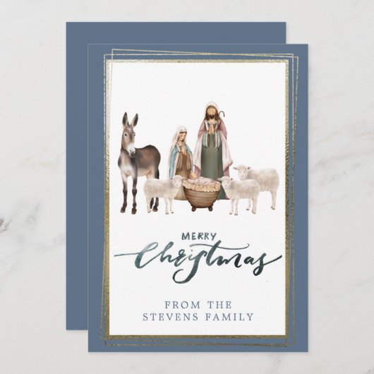 Jesus-Baby in der Krippe des Fotos Weihnachten Einladung (Vorne/Hinten)