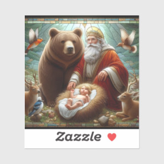Jesus-Baby mit dem Weihnachtsmann und der Tierwelt Aufkleber