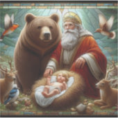 Jesus-Baby mit dem Weihnachtsmann und der Tierwelt Aufkleber (Vorderseite)