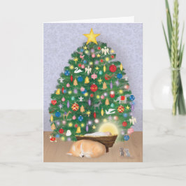 Jesus-Baby mit Korgi und Weihnachtsbaumkarte Karte
