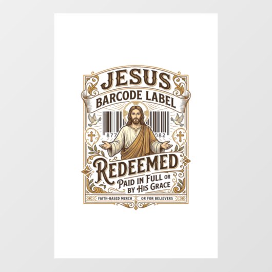 Jesus Barcode Etikett Erlöst Jesus Barcode Erlöst Fensteraufkleber (Blatt)