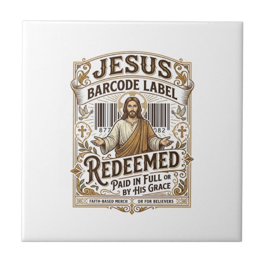 Jesus Barcode Etikett Erlöst Jesus Barcode Erlöst Fliese (Vorderseite)