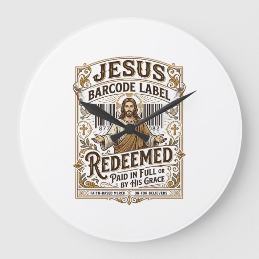 Jesus Barcode Etikett Erlöst Jesus Barcode Erlöst Große Wanduhr (Vorderseite)