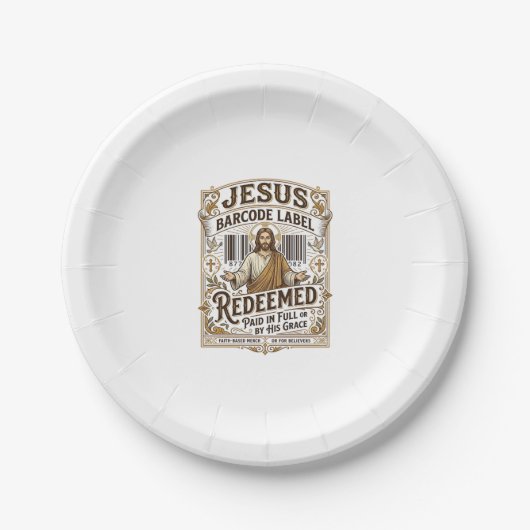 Jesus Barcode Etikett Erlöst Jesus Barcode Erlöst Pappteller (Vorderseite)