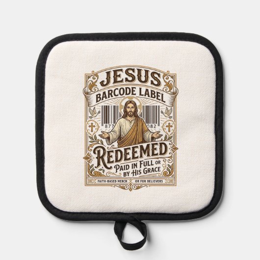 Jesus Barcode Etikett Erlöst Jesus Barcode Erlöst Topflappen (Vorderseite)