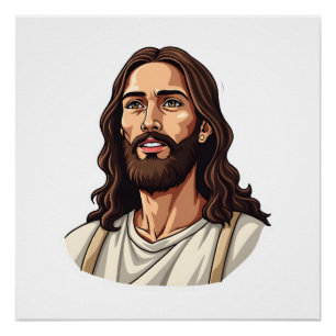 Jesus Barmherzigkeit Gesicht Vintage Gravur Weißes Poster