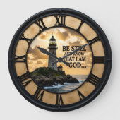 Jesus Be Still Lighthouse Große Wanduhr (Vorderseite)