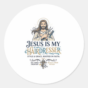Jesus Beauty Salon Friseur T-Shirt Inspiration Runder Aufkleber
