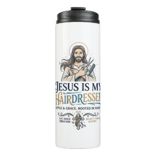 Jesus Beauty Salon Friseur T-Shirt Inspiration Thermosbecher
