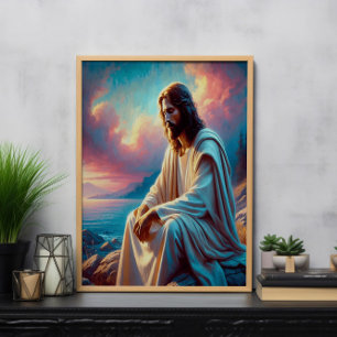 Jesus-Befriedung neben stillem Wasser Poster