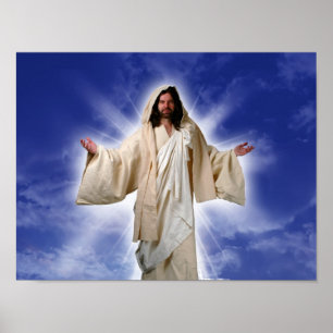 Jesus begrüßt Sie mit den offenen Armen Poster