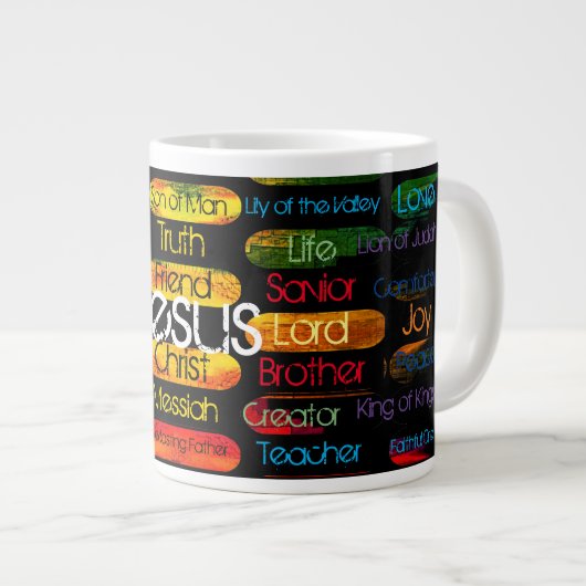 Jesus benennt mehrfarbig Jumbo-Tasse (Vorderseite Rechts)