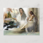 Jesus beobachtet traurige Mädchen Postkarte (Vorderseite)