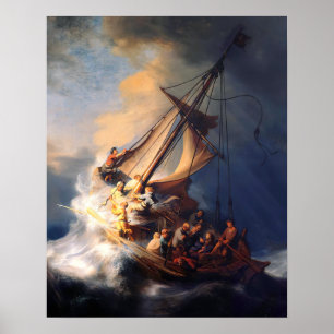 Jesus beruhigt das Sturmmeer von Galiläa Rembrandt Poster