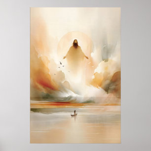 Jesus beruhigt den Sturm Aquarell Bibel Wunder Poster