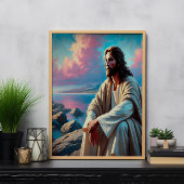 Jesus Besiedlung neben der majestätischen Küste Poster