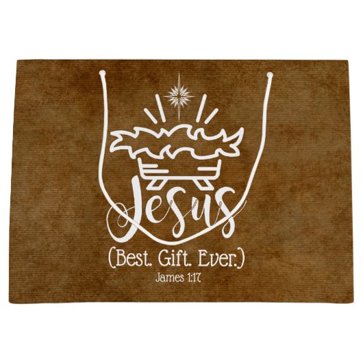JESUS BEST GIFT EVENT Weihnachtsschrift Bronze Große Geschenktüte (Vorderseite)