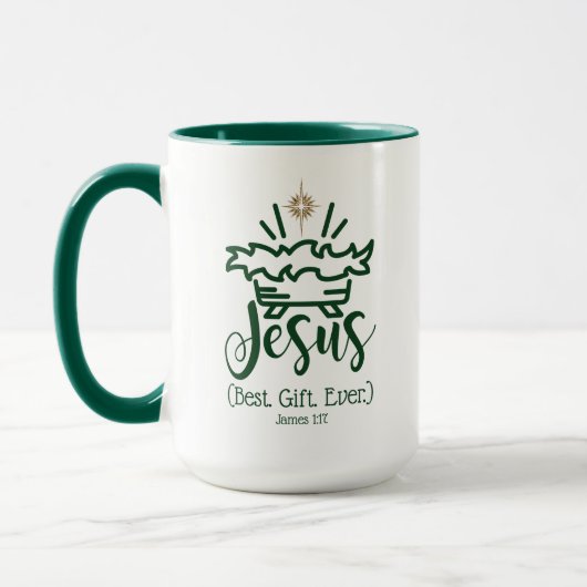JESUS BEST GIFT EVER Green Scripture Christmas Tasse (Links)