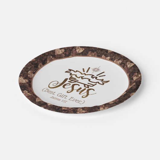 JESUS BEST GIFT Krippe Star Scripting Weihnachten Pappteller (Schrägansicht)