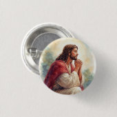Jesus betend Wasserfarben Kunst | Christlicher Gla Button (Vorne & Hinten)