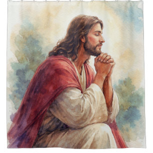 Jesus betend Wasserfarben Kunst Christlicher Gla Duschvorhang