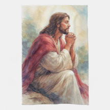 Jesus betend Wasserfarben Kunst | Christlicher Gla