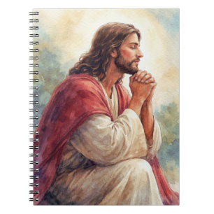 Jesus betend Wasserfarben Kunst Christlicher Gla Notizblock