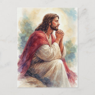 Jesus betend Wasserfarben Kunst   Christlicher Gla Postkarte