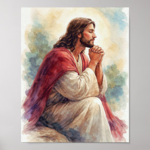 Jesus betend Wasserfarbenkunst   Christlicher Glau Poster