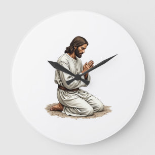Jesus betende Hände Vintage-Engraving Faith Tee (4 Große Wanduhr