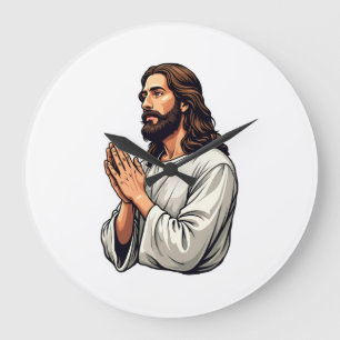Jesus betende Hände Vintage-Engraving-T-Shirt Große Wanduhr