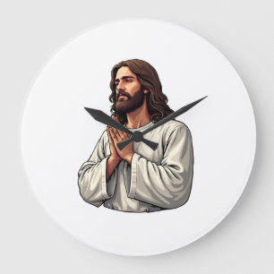 Jesus betende Hände Vintage-Stich-T-Shirt 2 Große Wanduhr