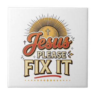 Jesus Bitte Repariere Es Vintage Christliche Typog Fliese