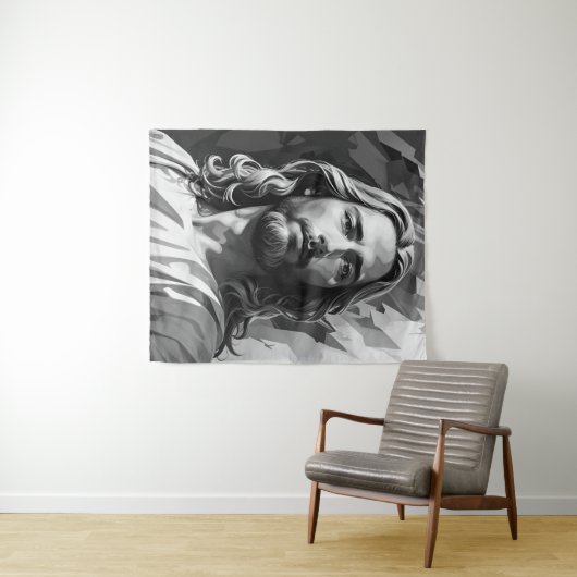 Jesus Black and White Tapestry Wandteppich (Beispiel (Horizontal))