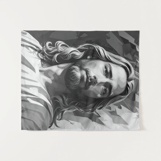 Jesus Black and White Tapestry Wandteppich (Vorderseite (Horizontal))