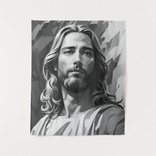 Jesus Black and White Tapestry Wandteppich (Vorderseite)