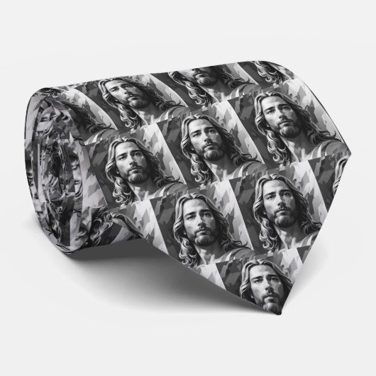 Jesus Black und White Neck Tie Krawatte (Gerollt)