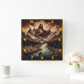 Jesus Blessing a Serene River Landscape Quadratische Wanduhr (Zuhause)