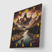Jesus Blessing a Serene River Landscape Quadratische Wanduhr (Winkel)